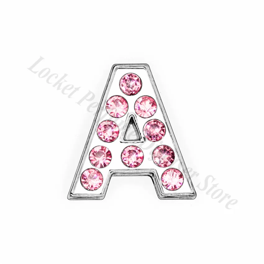 A-Z 8mm Pink Full Rhinestone Slide Letters For Bracelet Making Alphabet DIY Wristband Pet Collar Keychain Jewelry Women Gift 1pc letter bead jewelry