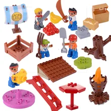 נעילת Duplo פיראטים לפיד בננה גג בלוקים מפרש תותח צעצועים לילדים מטרייה אבזר Lockings Duploed דמויות צעצוע מתנה(China)