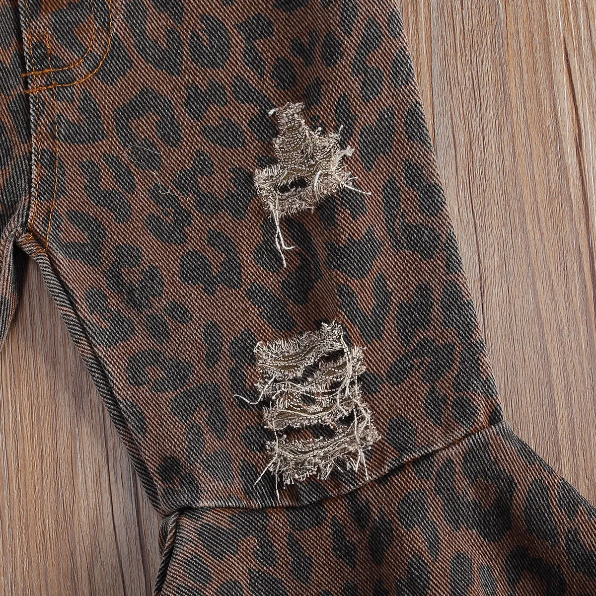 Toddler Baby Girls Flare Ripped Pants Leopard Printed Bell Bottoms Pants Infant Clothes Long Jeans Casual Children Trousers
