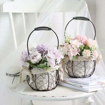 

Wrought Iron Simulation Flower Basket Set Portable Flowerpot Balcony Hanging Decorative Basket Flower Frame Home Wedding Decor