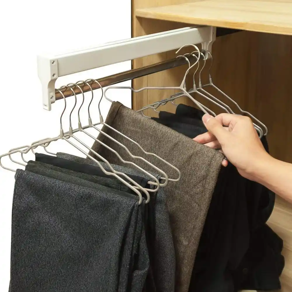 Heavy Duty Pull Out Closet Valet Rod Adjustable Wardrobe Clothing Rail