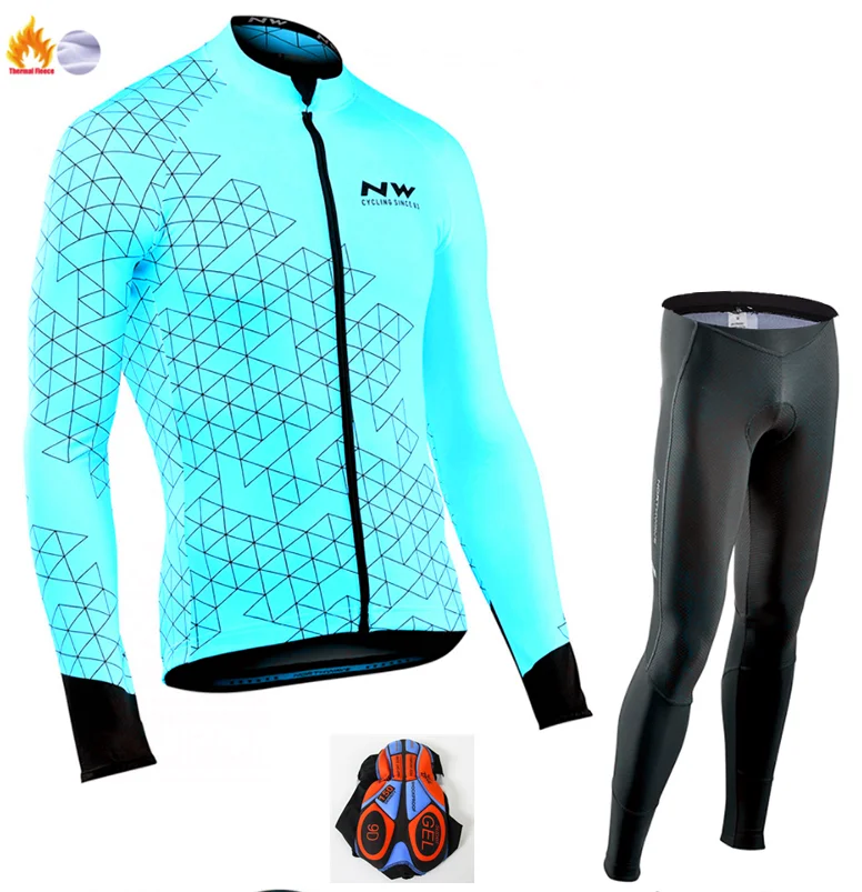 NW Новая мужская Джерси для велоспорта с длинными рукавами Зимняя Теплая Флисовая майка Bicicleta maillot ropa ciclismo - Цвет: Fleece set