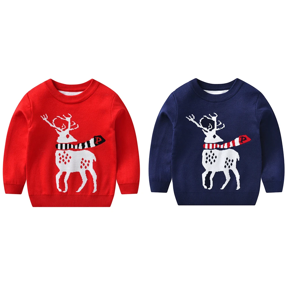 LOOZYKIT Long Sleeve Chrismats Printed Sweater Kid Warm Clothes Sweater Children Sweaters Baby Boy Girl Winter Cotton Top Shirts