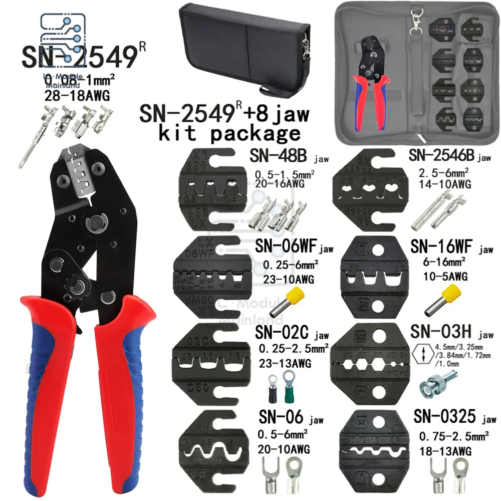 

SN-2549 8 Jaw Kit Crimping Pliers Package for 2.8 4.8 XH2.54 3.96 2510/tube/insuated Terminals Electrical Clamp Mini Tools
