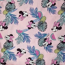 Хорошая Розовая Трикотажная вязанная хлопковая ткань, эластичная мультяшная Минни и ананас с принтом хлопчатобумажная одежда для детей/футболка