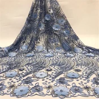 

Latest French Advanced Sequins Nigerian Lace Dress High Quality 3d Sequins Tulle African Lace Fabric Wedding French Tulle Lace