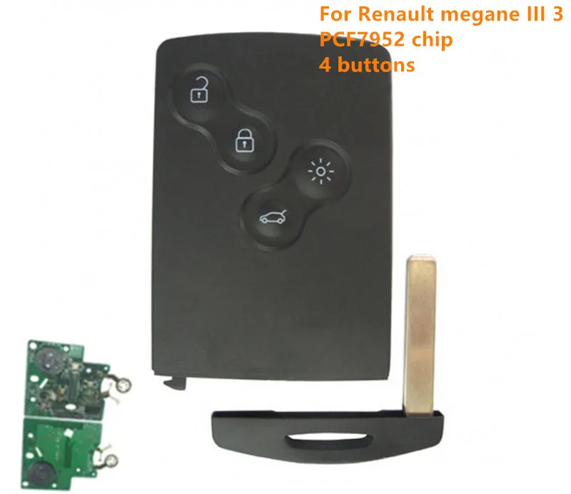 Kgreat 5Pcs 4 Button Remote Key Card Keyless Smart Key 433Mhz Pcf7952 Chip 7952 Chip Per Renault Megane 3 Megane Iii