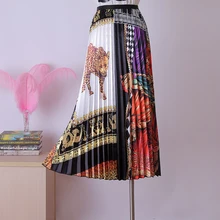 Ранняя осень новая клетчатая лошадь Печать слово мода длинный участок Высокая талия дикая плиссированная юбка