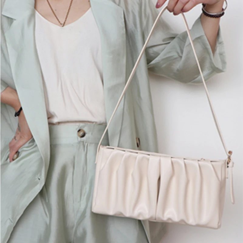 

New Solid Color Pleated Small Square Bags For Women 2020 High-quality Casual Women Shoulder Armpit Bag Evening Clutch Purse New