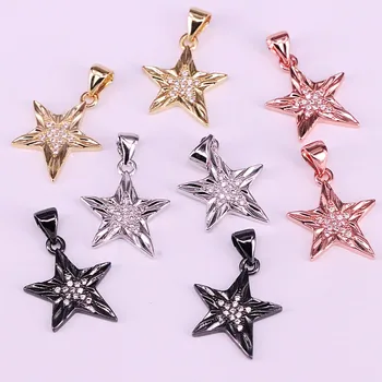 

10Pcs Clear CZ Zirconia Micro Pave Star Pendant Black/Silver/Gold/Rose Gold Colors Accessories Charm For DIY Jewelry Making