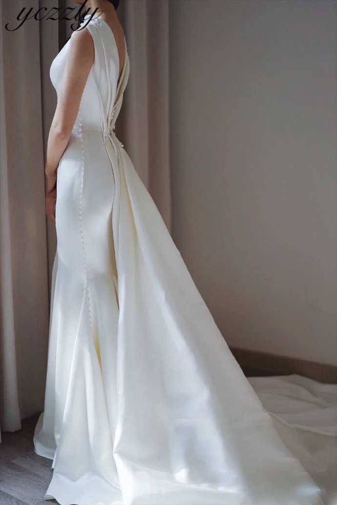 Vestidos De Novia простой с высоким воротом аппликации Бисер атласное длинное платье-Русалка свадебное платье размера плюс; обувь под свадебное платье для невесты Gelinlik W21