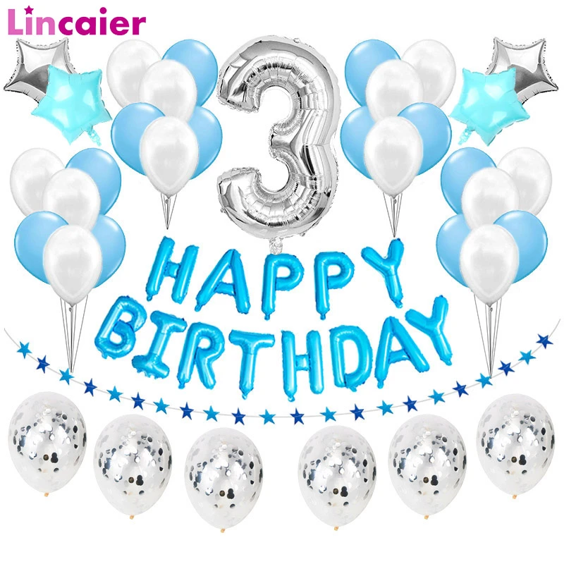 37pcs Number 3 Balloon Happy Birthday 3 Years Old Baby Boy Girl 3rd Party Decorations Third I Am Three Supplies Blue Pink Ballons Accessories Aliexpress
