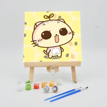 

Canvas Oil Paintings By Numbers 20×20cm With Frame Cartoon Cat Pictures For Kids DIY Acrylics Paint Child Hand-painted Color Art