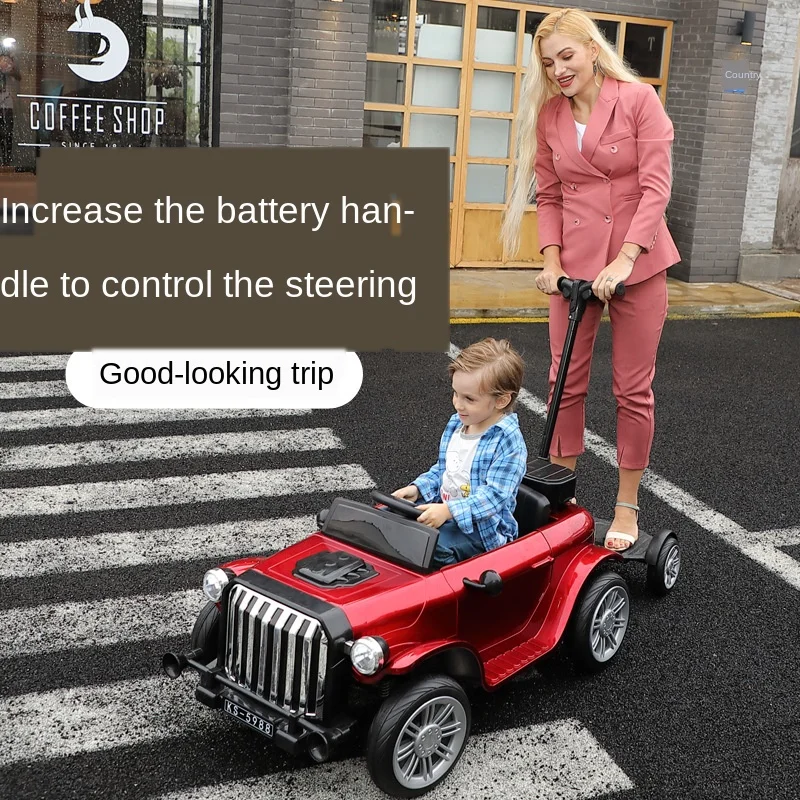 

Kids Electric Cars Four-wheel Drive Remote Control Riding Toy Classic Cars with Push Handle Electric Car for Kids Ride on