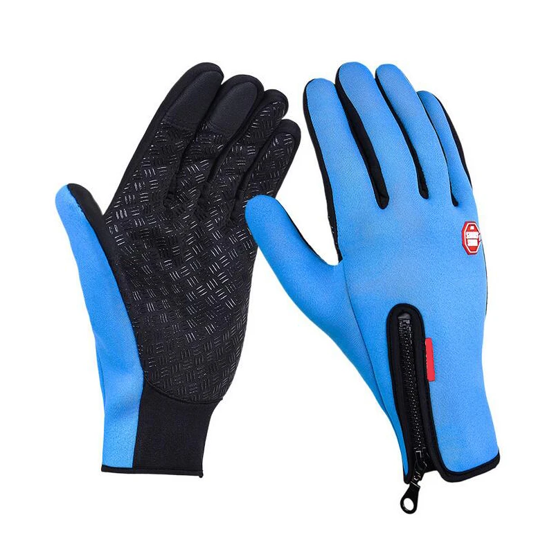 Уличные спортивные походные зимние велосипедные перчатки для мужчин и женщин ветрозащитные мягкие тёплые перчатки из искусственной кожи - Цвет: Синий