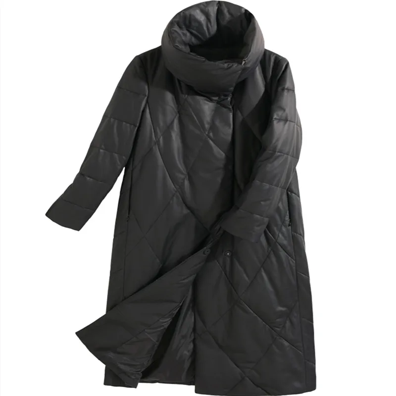 Women's Genuine Leather Down Coat, Full Long Sheepskin Jacket, Warm Outwear, Large Size Parkas, Lady Thick Overcoats, Winter