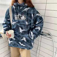 NiceMix Hip Hop 2019 invierno estampado Vintage sudaderas con capucha mujeres Oeversize suelta Hoodies suéter elegante manga larga Tops