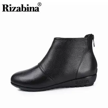

RIZABINA Ankle Boots For Women Winter Real Leather Flats Mom Shoes Women Fashion Hollow Dot Zipper Soft Short Boots Size 33-43