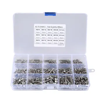 

480PCS M2 M3 M4 Hex Socket Cap Head Bolt Screw Thread For Wood Insert Furniture Nuts Assortment Bolt Fastener Hardware