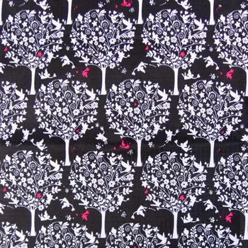 

1 yard Polyester/PVC coated Waterproof Fabric for bag,- Trees and birds on black background (width=140cm)