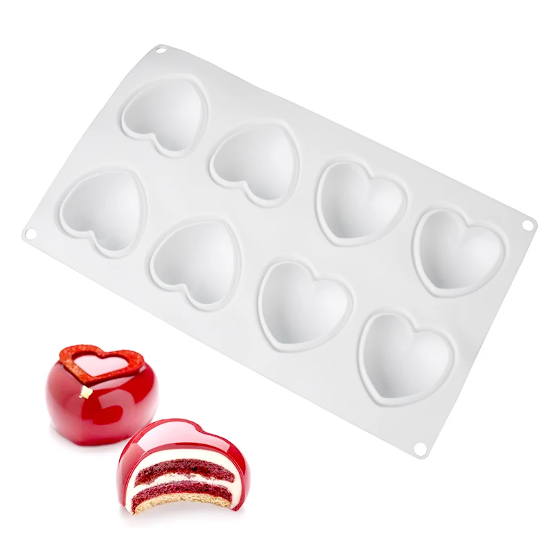 8 Heart Shape Silicone Cake Molds French Dessert Mousse Baking Form Moulds Chocolate Jelly Mold Cake Decoration Tool