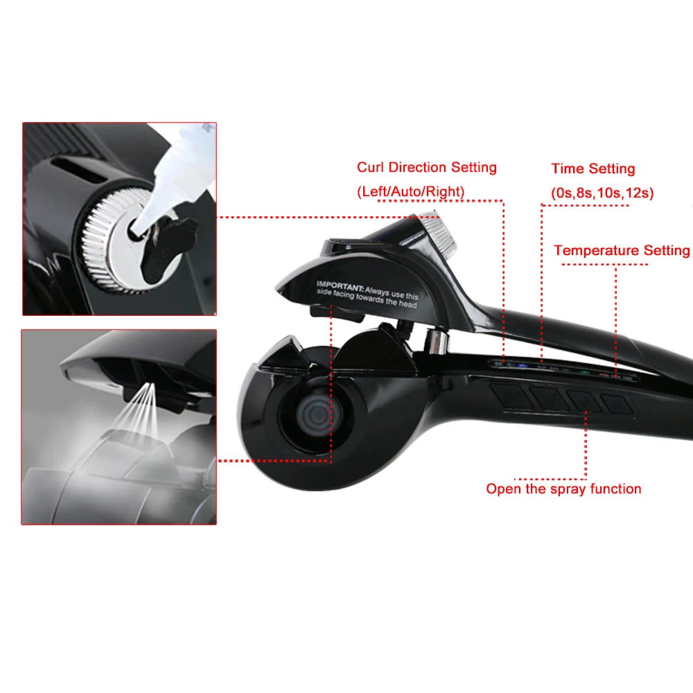 

Professional Automatic Steam Ceramic Spiral Hair Curling Wand, Auto Rotating Spray Steamer Curler Electric Hair Styling Tool