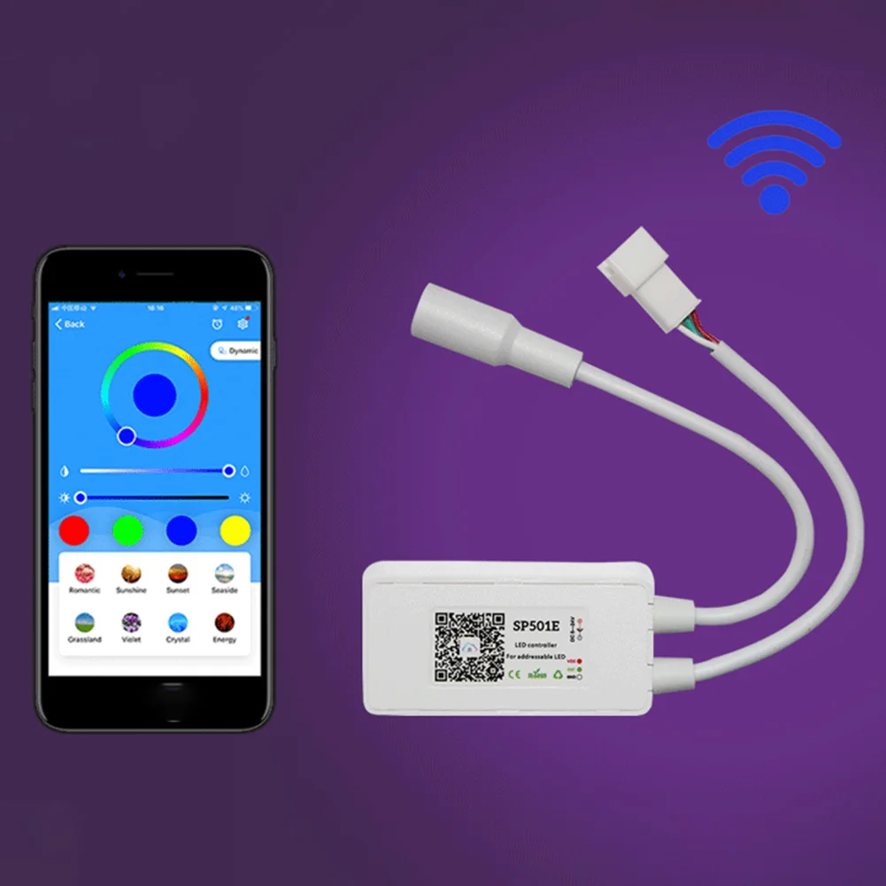 SP501E Phone WS2812B APP Control DC5-24V RGB Controller WIFI LED Strip Voice Adjustable 900 Pixles SPI Smart Addressable