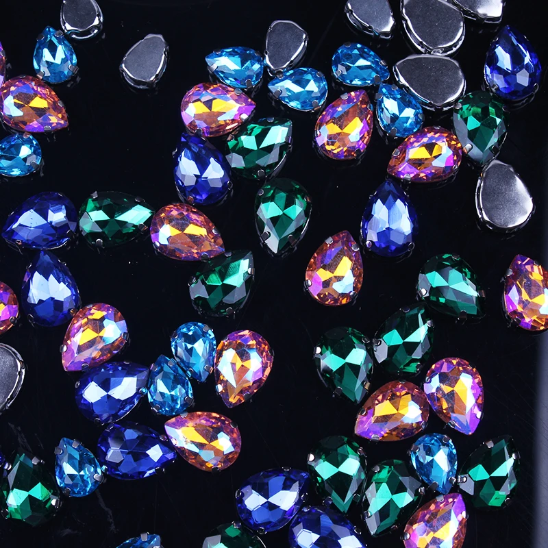 

DR Rhinestones Applique For Clothing Dress Drop Shape Strass Four Claw Rhinestones Decoration Sewing Rhinestone Crystals Decor F