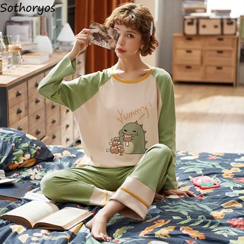 

Pajama Sets Long Sleeve Women 3XL Cartoon Printed Kawaii Korean Style Homewear Students 2pcs Stylish Womens Pyjamas Elegant Chic