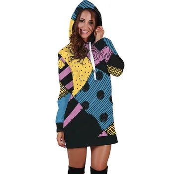 

Aulead Woman Sweatshirt Dress The Nightmare Before Christmas Sally Cosplay Hoodie Pocket Drawstring Harajuku Pullover Plus Size