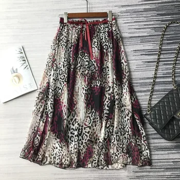 

Women's Summer Fashion Silk Skirt Pink Leopard Print A-line Skirt Breathable Comfortable Casual Trend
