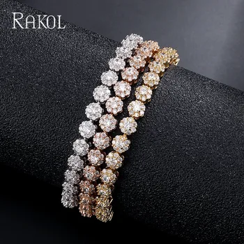 

RAKOL Shiny Clear CZ Zirconia Tennis Bracelet & Bangles For Women Rose Gold Color Flower Shape Muje Best Birthday Gift Jewelry