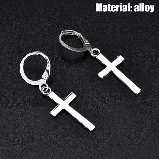 Fashion Men's Stainless Steel Cross Pendant Cartilage Drop Dangle Earrings Punk Jewelry for Cool Women Girl Friendship Gifts EA438-LAO