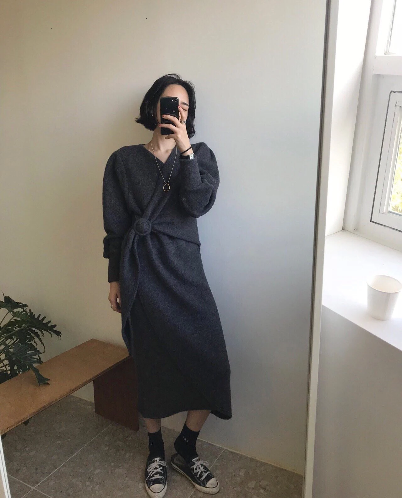 SHENGPALAE шикарное платье с v-образным вырезом и боковой петлей, тоньше, Vestidos, с высокой талией, с пряжкой, длинное шерстяное платье, женское платье, FV129