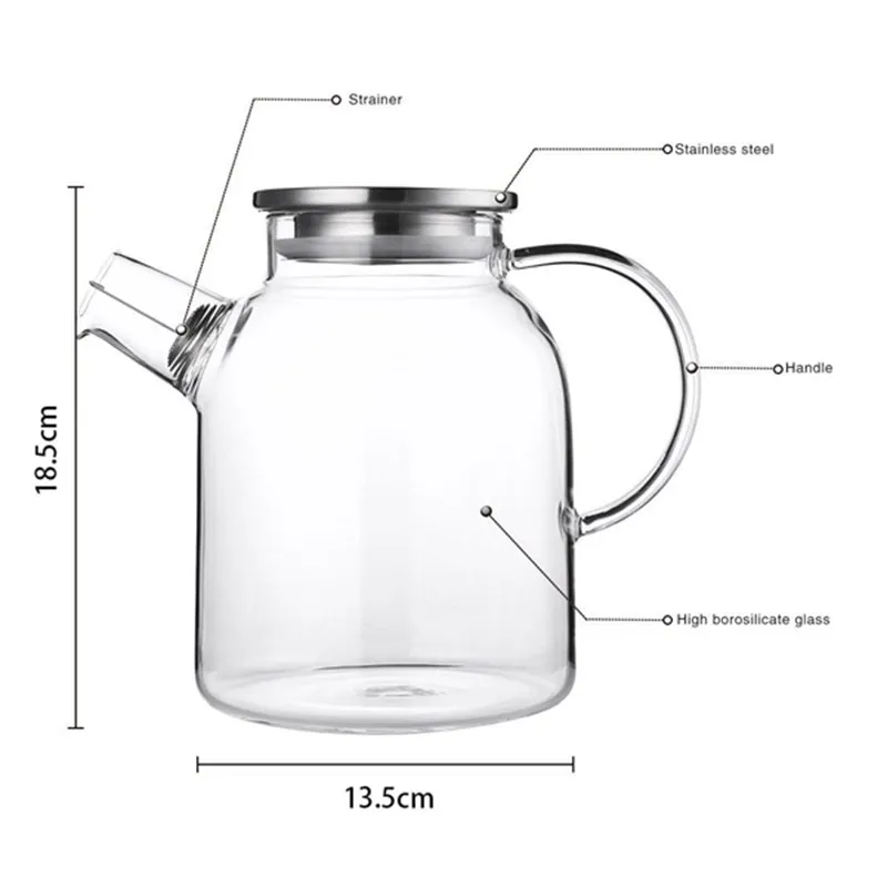 XMX-1600ml кувшин для воды, устойчивый прозрачный стеклянный чайник, чайник, кофейный кувшин для сока, Нержавеющее ситечко, функциональный