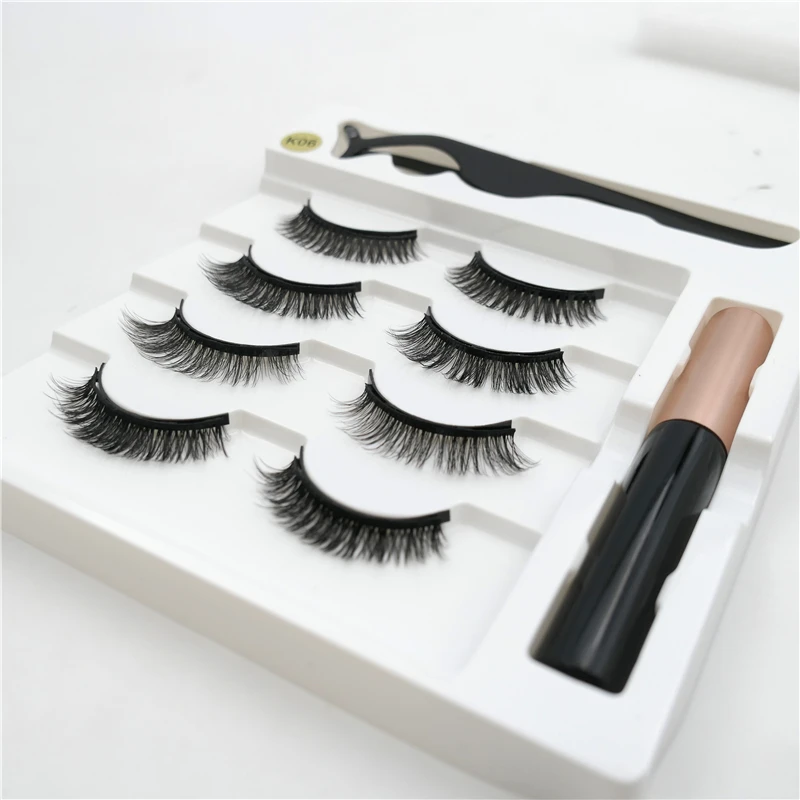 4 pairs of magnetic eyelashes and eyeliner set soft eyelashes natural magnet eyelash makeup eyeliner + eyelash tool set Fake Eyelashes