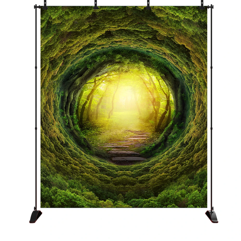 

Green Forest Tree Cave Mystery Way Natural Scenic Photo Backgrounds Photocall Photography Backdrops