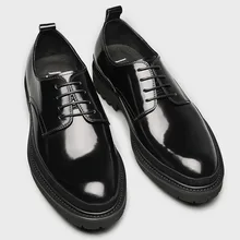 High Quality Patent Leather Pointed Toe Business Casual Men Dress Shoes Lace-up Genuine Leather Prom And Wedding Shoes