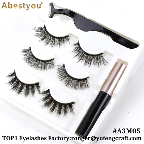 Abestyou 마그네틱 속눈썹 믹스 스타일 3D 인조 속눈썹, 방수 액체 아이라이너 세트, 핀셋 포함, 마그네틱 메이크업, 3 쌍 4