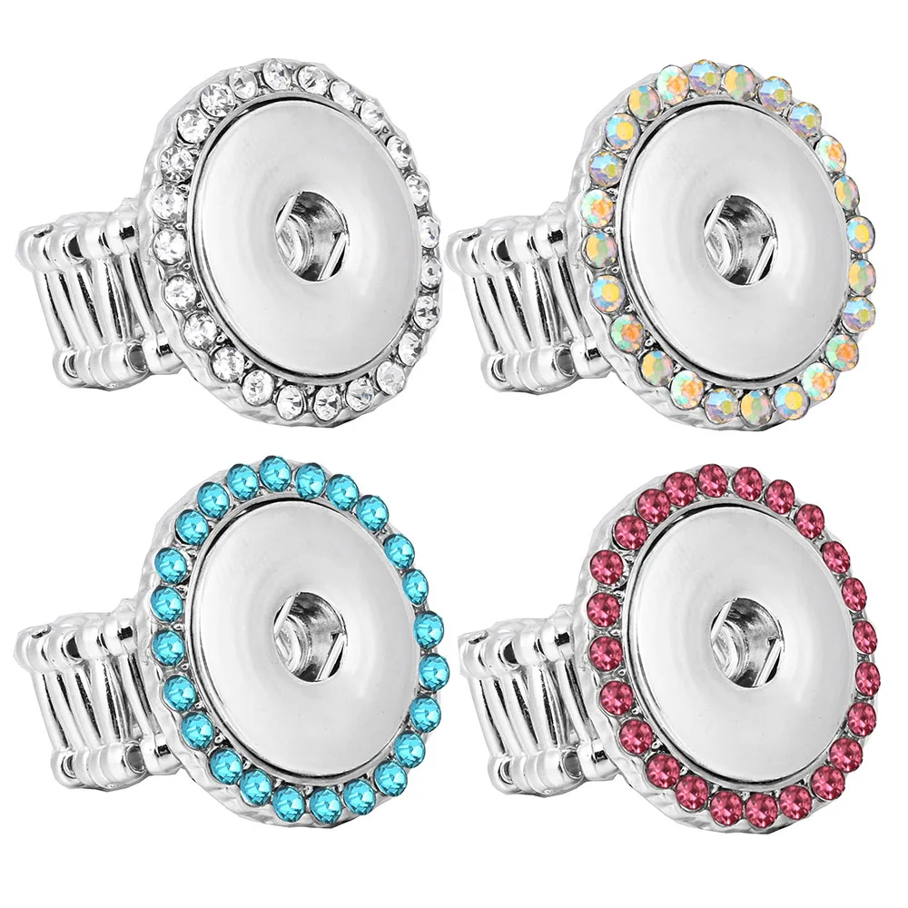 New Snap Jewelry Crystal Snap Buttons Ring Round Adjustable Silver