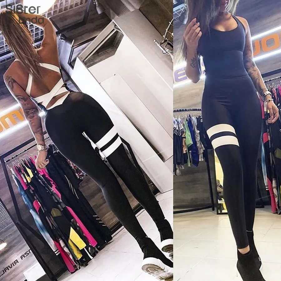 

Sisterlinda Striped Print Sexy Jumpsuit Female Backless Tracksuit Women Elastic Gym Running Sports Playsuit Mujer Bodysuit 2020
