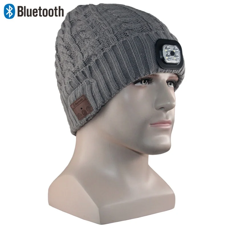 Wireless Bluetooth Earphone Cap Beanie Knitted Plus Velvet Winter Hat With LED Headset Mic Headphone Music Sport Smart Caps