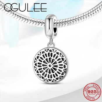 

100% S925 Sterling Silver Delicate flower wreath Round Fine Charm Pendant Beads fit Original Women Charm Bracelets DIY Jewelry