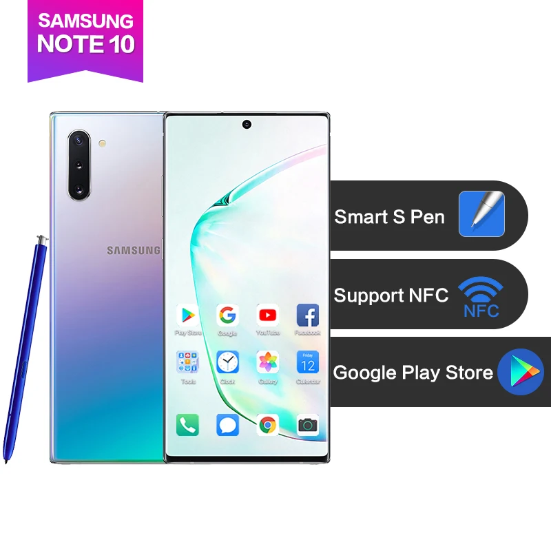

Samsung Galaxy Note 10 Android9.0 6.3"AMOLED Full screen 2280*1080 8G 256G Fingerprint+Face ID 3500mAh Octa Core 4 cameras S Pen