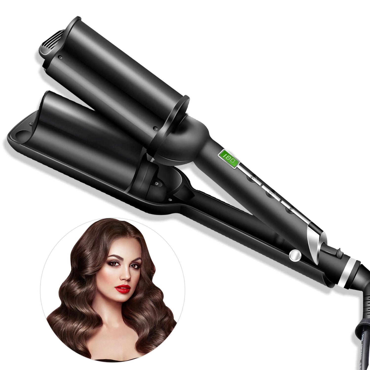 Onda profunda 32mm cabelo curling ferros três-tubo