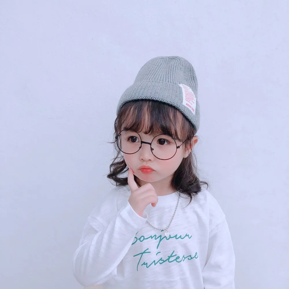Новая модная детская одежда, вязанная шапка, детская осенне-зимняя новая волна, Корейская версия однотонной шерстяной шапки ярких цветов