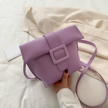 

2020 New Design Women Small Shoulder Bag Solid Color PU Leather Crossbody Bags Simple Belt Bucket Bag Female Baguette Bags