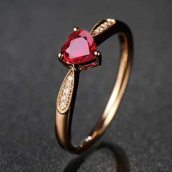

Fashion Luxury Rose Gold Color Heart Shape Ruby Wedding Engagement Ring Silver 925 Fine Jewelry Rings for Women Wholesale Gifts