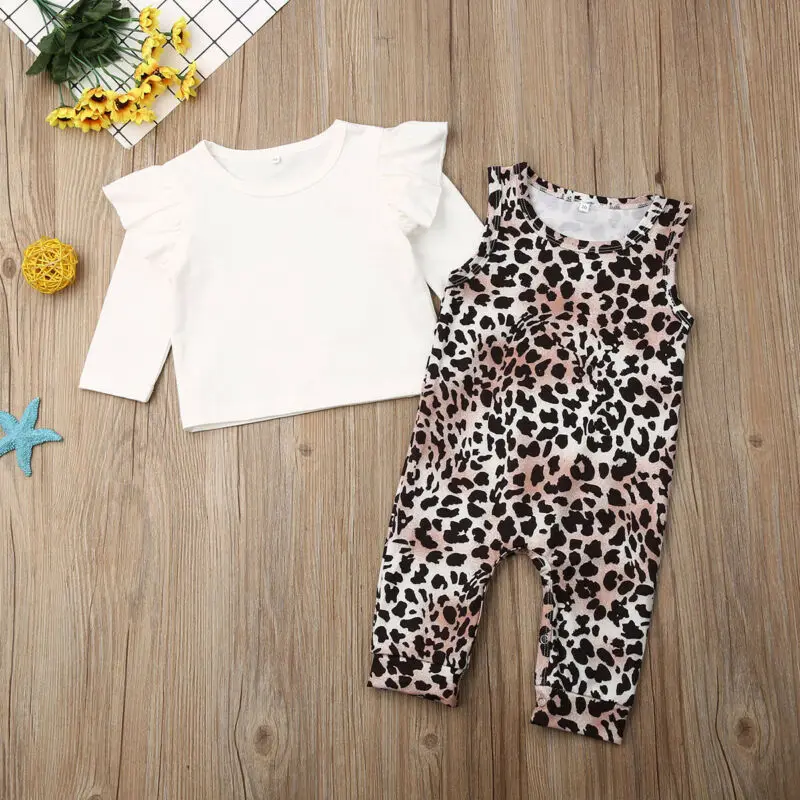 

Toddler Baby Girls Autumn Clothes Tops Leopard Romper Pants Outfit Set Tracksuit