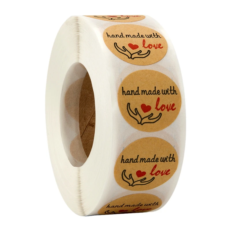 Handmade With Love Stickers, 1 Inch Round Handmade With Love With Red Heart And Star For Envelope, Packages, Gifts, Wedding, 500